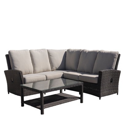 Courtyard Casual Cheshire 4 pc Recline Sectional Set with Coffee Table