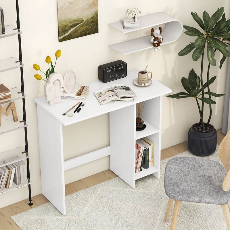 Costway Small Computer Desk with Storage Modern Writing Desk with Adjustable Shelf White, 4 of 11