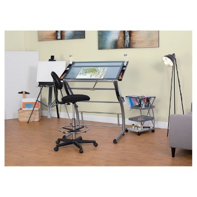 TriFlex Dual-Tilt Glass Crafting Desk in Silver/Blue