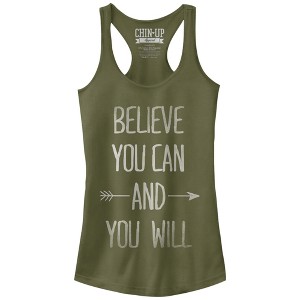Juniors Womens CHIN UP Believe You Can and You Will Racerback Tank Top - 1 of 3