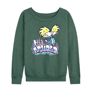 Women's - Hey Arnold! - Airbrush Arnold Lightweight French Terry Wide Neck Long Sleeve Shirt - 1 of 4