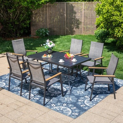 Captiva Designs 7pc Patio Dining Set with Rectangular steel table & Textilene Chairs