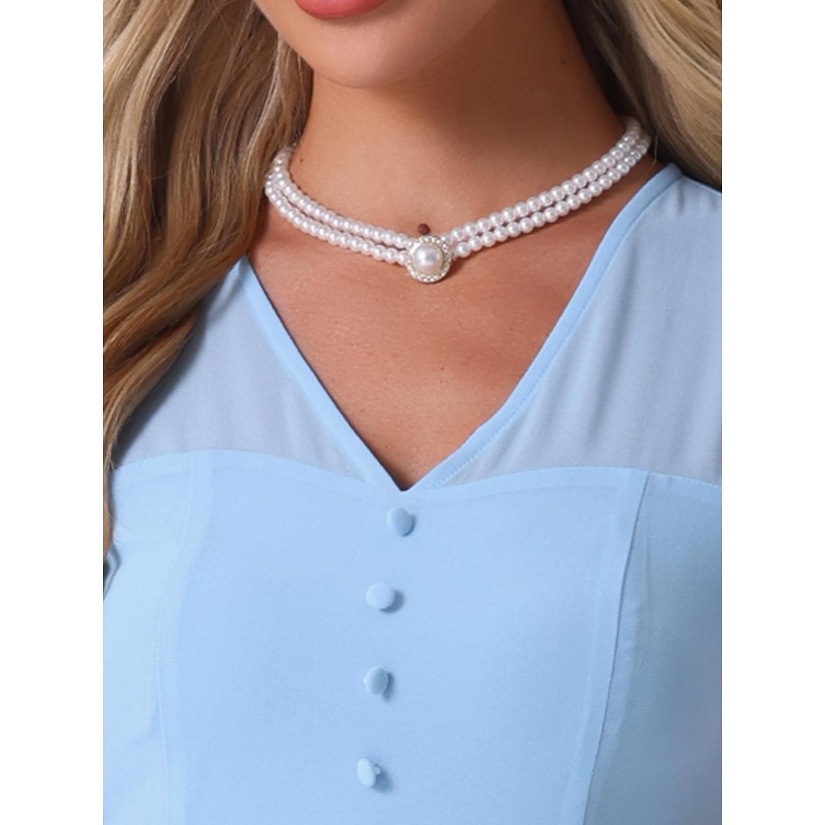 Женские платья INSPIRE CHIC Women's Vintage V Neck Cap Sleeve Elegant Chiffon A-Line Dresses Light Blue X-Large — фото 5
