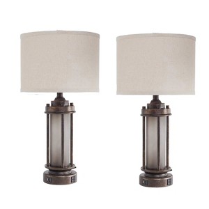Itopfox Set of 2 Farmhouse Lamps for Living Room, Rustic Vintage Bedside Table Lamp with USB Ports, Frosted Glass Night Light for End Table, 4 Bulbs - 1 of 4