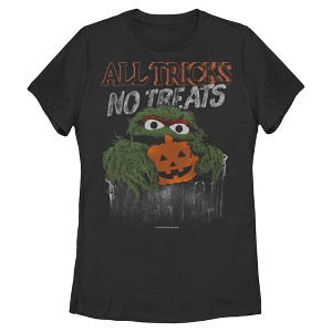 Womens Sesame Street All Tricks No Treats Oscar the Grouch T Shirt - 1 of 4