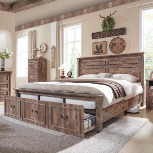 Mastgoal King Size Bed Frame with 51" Tall Headboard, 20" Roman Footboard, 3 Storage Drawers, No Box Spring Needed - 1 of 4
