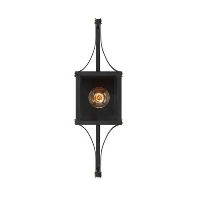 Matte Black and Brass Outdoor Wall Sconce with Glass Shade