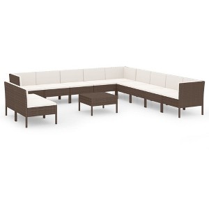 vidaXL Garden Lounge Set Patio Sectional Sofa Couch Outdoor Poly Rattan Brown - 1 of 4