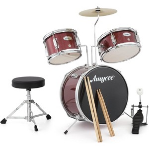 3 Piece Kids Drum Set With Cymbal-2 Drumsticks-Pedal-2 Toms-Throne Stool-Musical Instruments For Boys And Girls-Black - 1 of 4