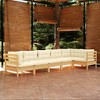 vidaXL Garden Lounge Set Cream Solid pine, 100% polyester fabric Full Set - 2 of 4