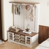 Luck Live Wardrobe shelf, portable hall storage coat rack with a long bench, equipped with 4 hooks for hanging coats, off-white in color. - 3 of 4