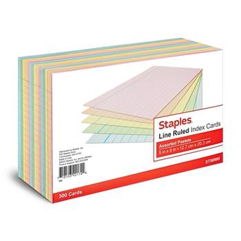 Staples 5" x 8" Line Ruled Assorted Pastel Index Cards 300/Pack (50995) TR50995