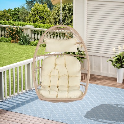 Patio Swing Egg Chair,PE Rattan Hanging Basket Chair With Cushion,Hammock Chair With Metal Chain -The Pop Home