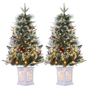 WhizMax 3 Ft Pre-Lit Christmas Tree, Artificial Christmas Trees with Lighting Snowflake Base 70 LED Lights and Timer Function for Home - 1 of 4