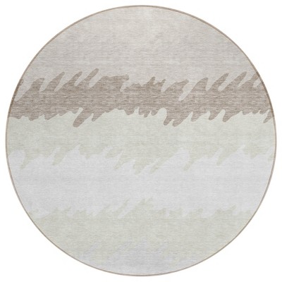 Ivory Beige And Taupe Striped Washable Indoor Outdoor Area Rug