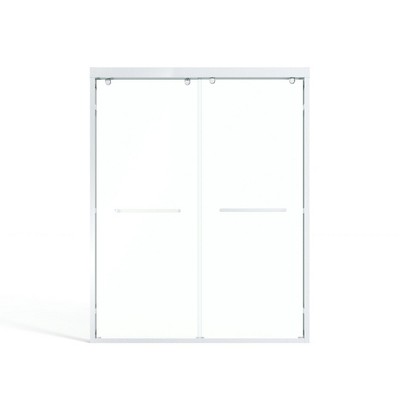 Lirago,56-60x76",Double-Slider Glass Cabinet Door with Tempered Glass, Aluminum Track, Anti-Derail Wheels, Durable Frame,Silver