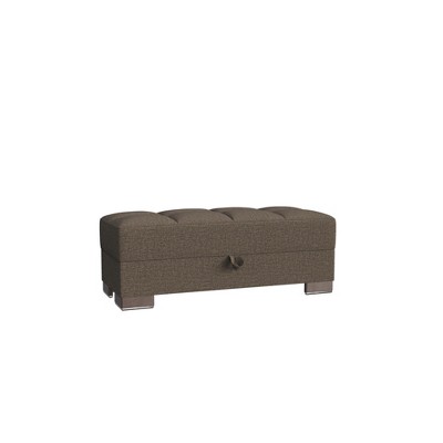 HomeRoots 50" Brown Upholstered Tufted Fabric Storage Ottoman