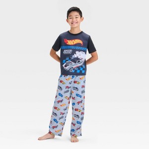 Boys' Hot Wheels 2pc Short Sleeve Pajama Set - Gray - 1 of 4