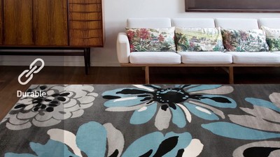 Modern Elegance Floral Blue Synthetic Runner Rug 2' x 7'