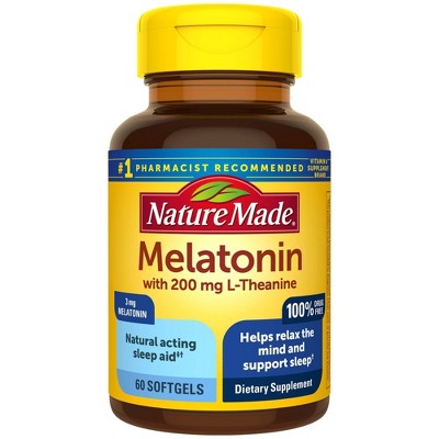 Nature Made Melatonin 3 mg with 200 mg L - Theanine Softgels - 60ct
