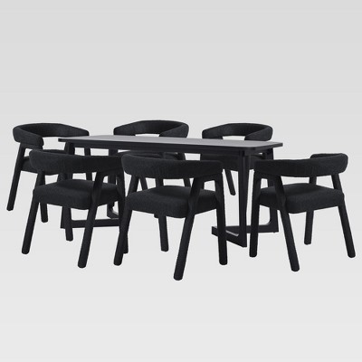 Saracina Home 7pc Rectangle Dining Table Set with Fully Upholstered Solid Wood Chairs