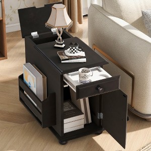 Bestier Side Table with Wheels, Modern End Table with USB Ports, Drawer, Cup Holders, Sofa Couch Table with Storage Space for Living Room, Bedroom - 1 of 4