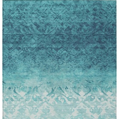 HomeRoots 10' X 14' Teal Blue And Ivory Damask Washable Indoor Outdoor Area Rug