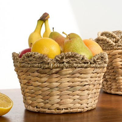Vynxaria Eco-Friendly Water Hyacinth Storage Basket Multi-Use for Kitchen/Bathroom, Breathable Woven, Durable, Natural Brown