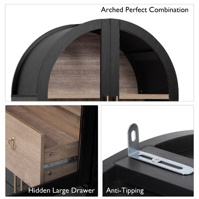 GDFStudio Shane 71" Tall Arched Kitchen Pantry Cabinet with Glass Doors, Adjustable Shelves and Hidden Drawer, Black — фото 7