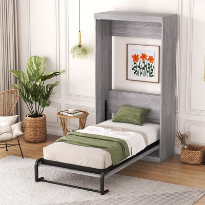 NicBex Twin Size Murphy Bed Wooden Bed Frame Morden Hideaway Wall Bed with Top Shelf for Guest Room and Apartment, Gray