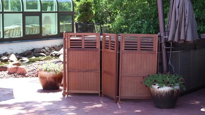 Brown Meranti Wood Folding Outdoor Privacy Screen with Teak Oil Finish