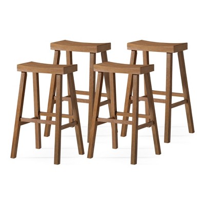 Maven Lane Vincent Backless Rectangular Saddle Kitchen Stool with Rustic Wood Top Seat, Set of 4