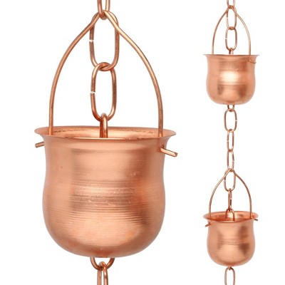 Marrgon Copper Rain Chain with Pot Style Cups for Gutter Downspout Replacement