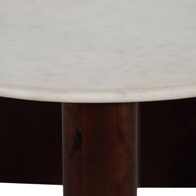 Round Walnut and White Marble Coffee Table, 30"