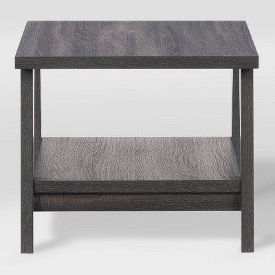 Dark Gray Square Wood Side Table with Lower Shelf