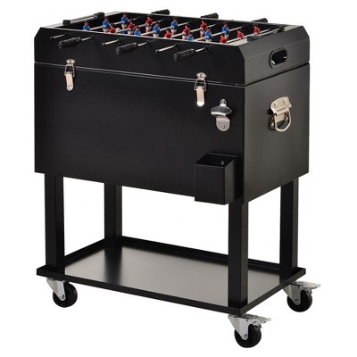 Steel 68Qt Patio Refrigerator Freezer With Football Table Top, Portable Pool Party Bar Cold Drink Cart With Tray Rack