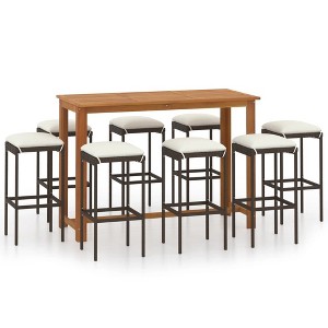 vidaXL Patio Bar Set Bar Table and Stools Patio Furniture Set with Cushions - Brown 8 Piece - 1 of 4