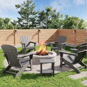 coucheta Modern HDPE Adirondack Chair Set of 4 with 2 Side Table, Oversize Weather Resistant Firepit Chair with Wooden Textured for Patio, Deck, Pool - 1 of 4