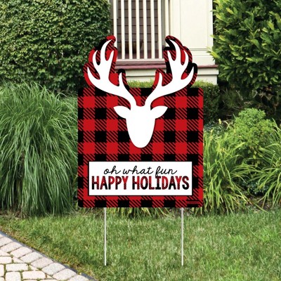 Big Dot of Happiness Prancing Plaid - Party Decorations - Christmas and Holiday Buffalo Plaid Party Welcome Yard Sign