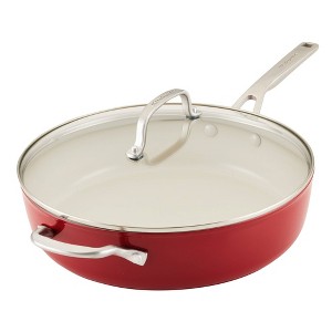 KitchenAid 5qt Hard Anodized Ceramic Nonstick Saute Pan with Lid Empire Red: Hand Wash, Gas & Electric Compatible - 1 of 4