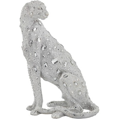 Studio 55D Sitting Leopard 16" High Silver Sculpture