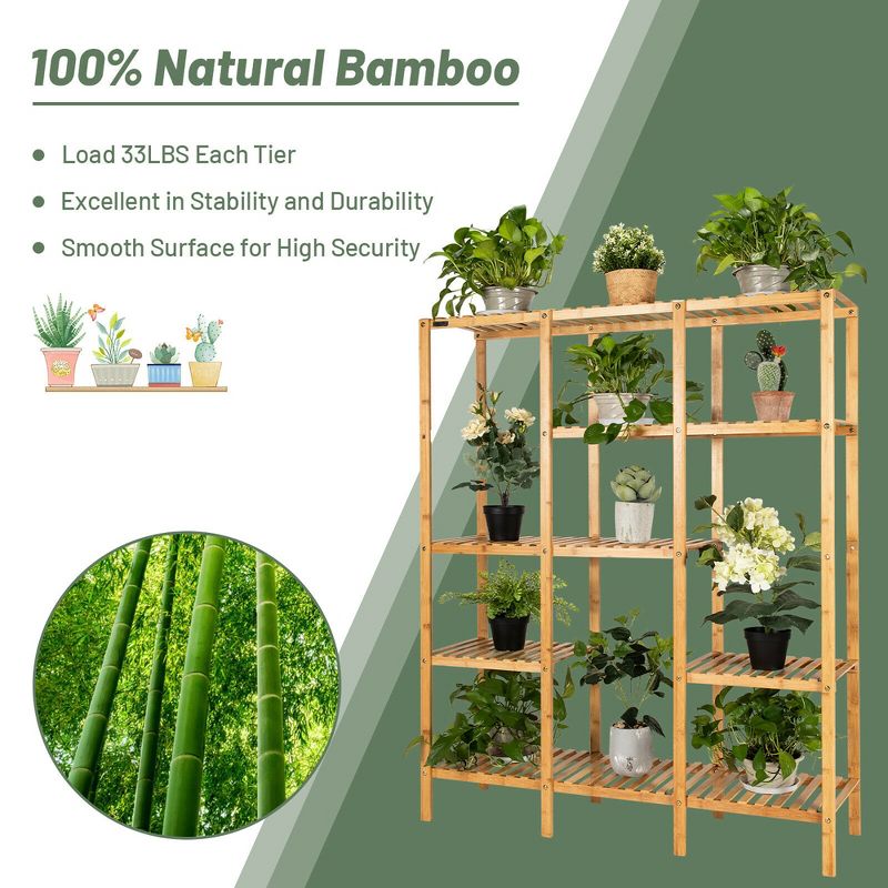 Multifunctional Bamboo Shelf Storage Organizer Rack Plant Stand Display Closet, 5 of 11