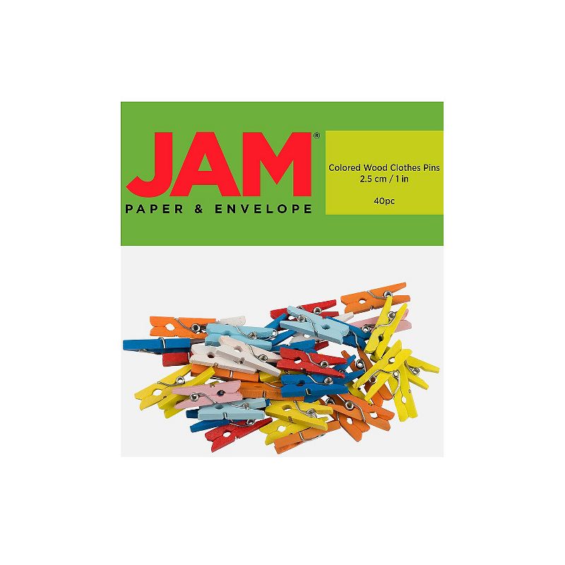 JAM Paper Wood Clip Small Wood Clothespins Assorted Colors 40/Pack (230734407), 1 of 5
