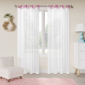 Awesome Home  Tabitha Ribbon Multi Color  Tie Top Curtains Pair - 1 of 4