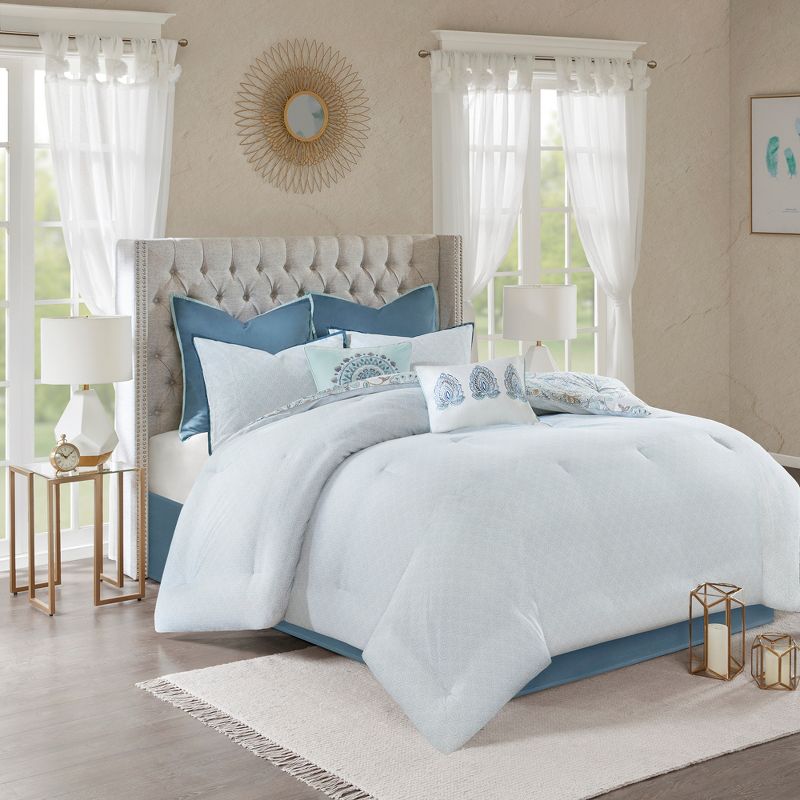 8pc Lian Cotton Printed Reversible Comforter Set Blue, 5 of 21