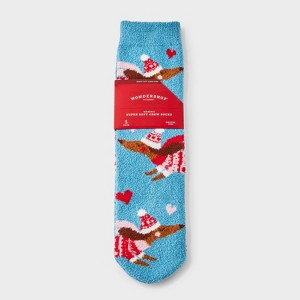 Women's Winter Dachshunds Christmas Cozy Crew Socks with Gift Card Holder - Wondershop™ Blue/Pink 4-10 - 1 of 3