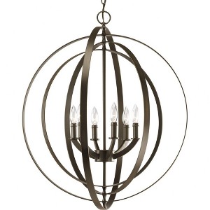 Progress Lighting Equinox 6-Light Chandelier Pendant, Steel, Antique Bronze, Armillary Sphere Design - 1 of 4