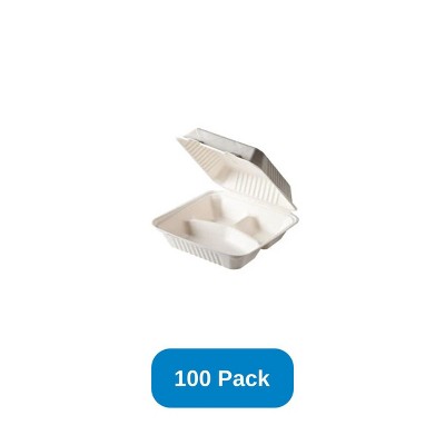 Responsible Products 8" x 8" x 3" Clamshell 3 Compartment Sugarcane - Pack of 100