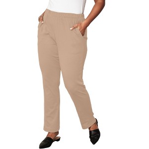 Roaman's Plus Size Straight Leg Soft Knit Pull-On Pant - 1 of 4