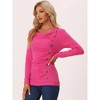 Allegra K Women's Cowl Neck Long Sleeves Buttons Decor Solid Ruched Top - 2 of 4